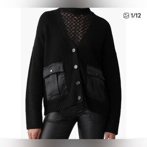 Sanctuary Black Button-Up Cardigan with Satin Pockets